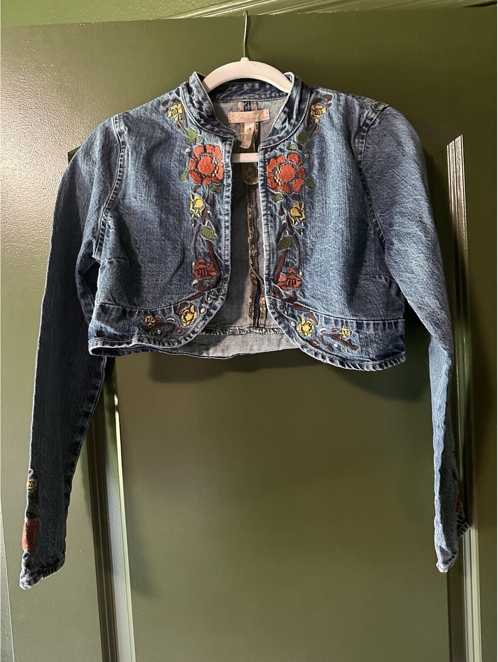 Andrew and Co Girls Embroidered Denim Balero Jacket Size Medium